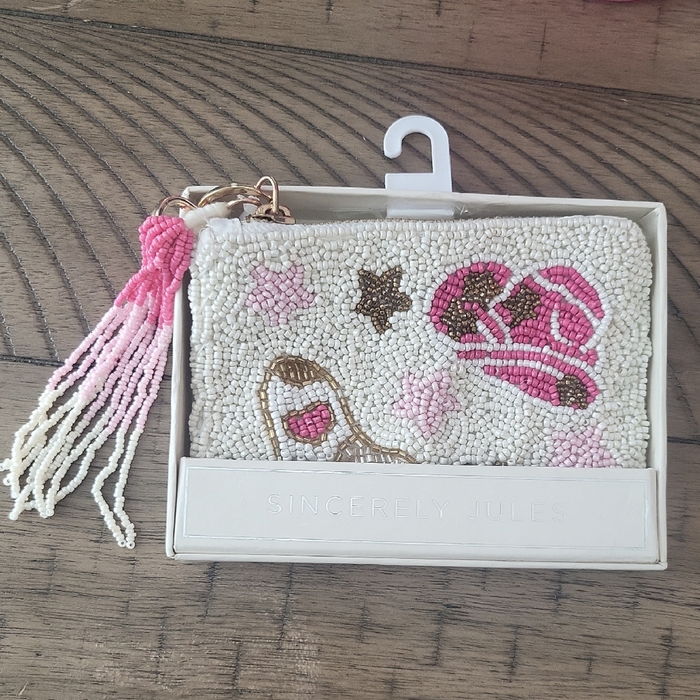 Sincerely Jules Pink and White Beaded Wallet